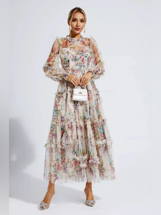 Catchall Dresses & Skirts - NWT CATCHALL Floral Ruffle Mesh Tiered Maxi Dress Romantic Cottagecore